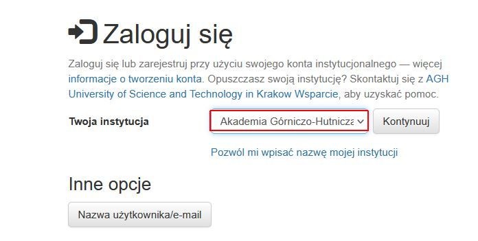 Logowanie wybór instytycji