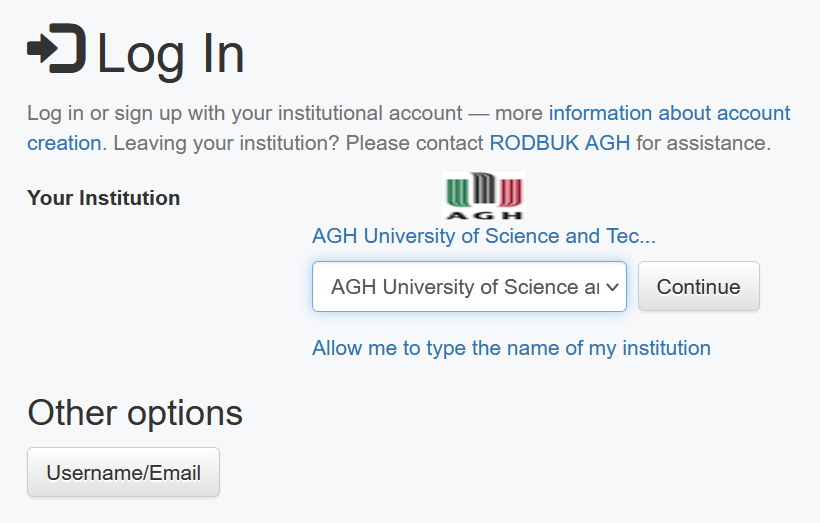 Institutional log in AGH