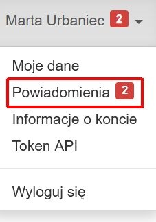 widok powiadomień na koncie deponującego